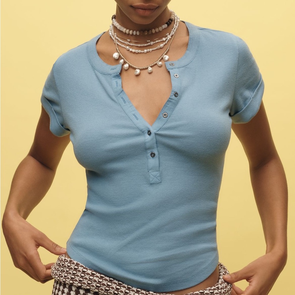 Pilcro Blue Short Sleeve Henley Top